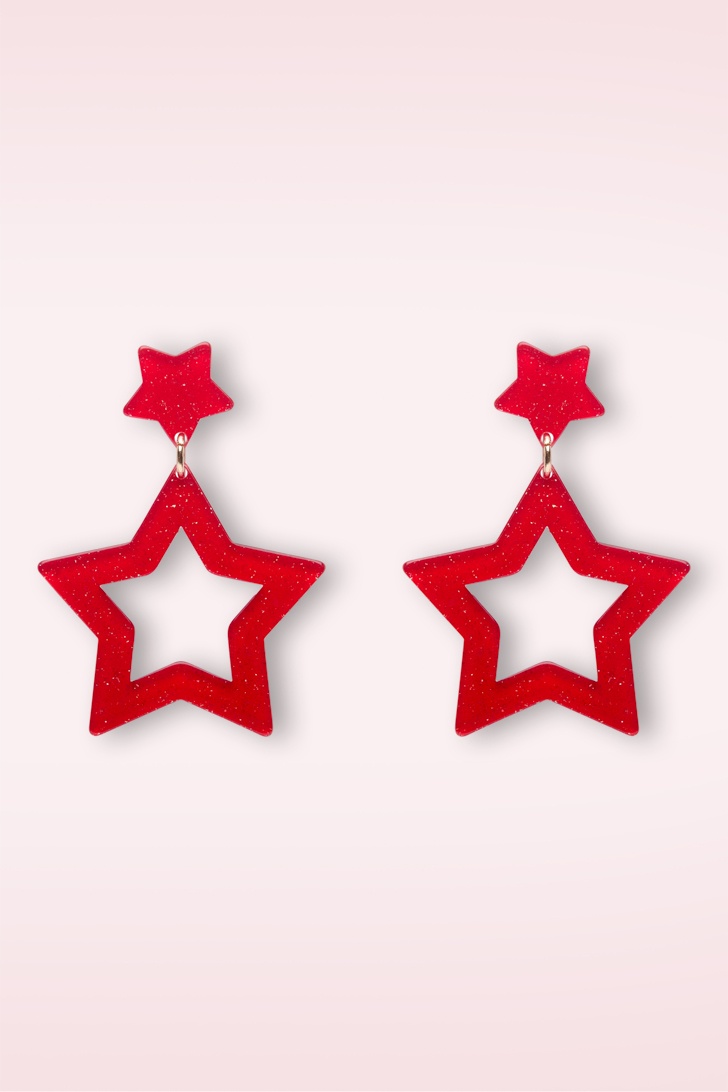 Erstwilder - Double Star oorbellen in rood 2