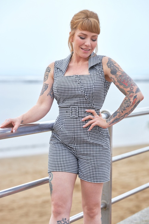 Miss Candyfloss - Vivien-Lou Checkered Playsuit in Black and White 2
