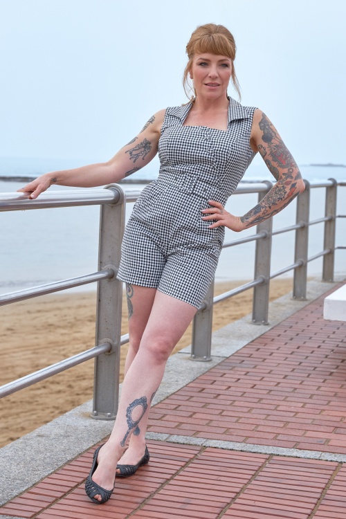 Miss Candyfloss - Vivien-Lou Checkered Playsuit in Black and White