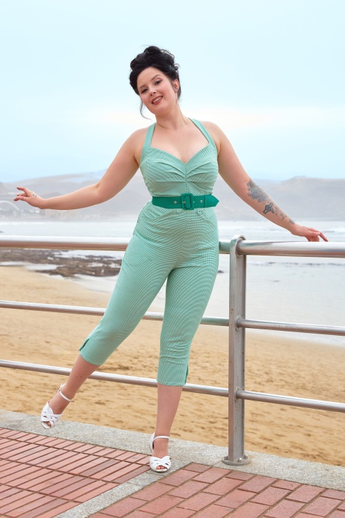 Miss Candyfloss - Sabrina-Gia Checkered playsuit in groen en wit