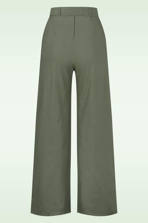 Vintage Chic for Topvintage - Sasha Pinstripe pantalon in olijfgroen 3