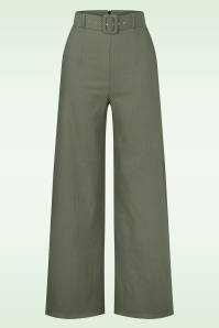 Vintage Chic for Topvintage - Sasha Pinstripe pantalon in olijfgroen