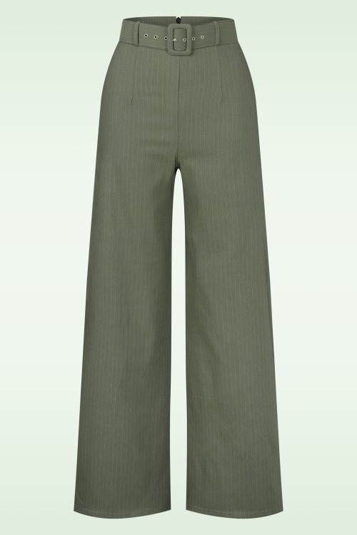 Vintage Chic for Topvintage - Sasha Pinstripe Stoffhose in Olivgrün