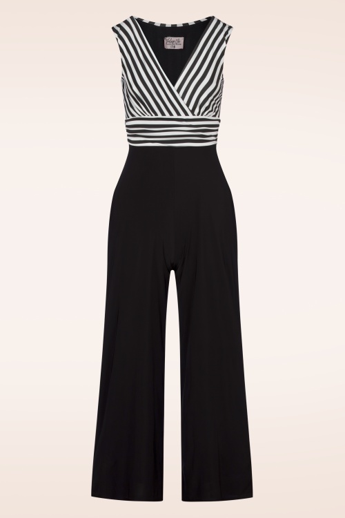 Vintage Chic for Topvintage - Combinaison rayée Elsie en noir et blanc