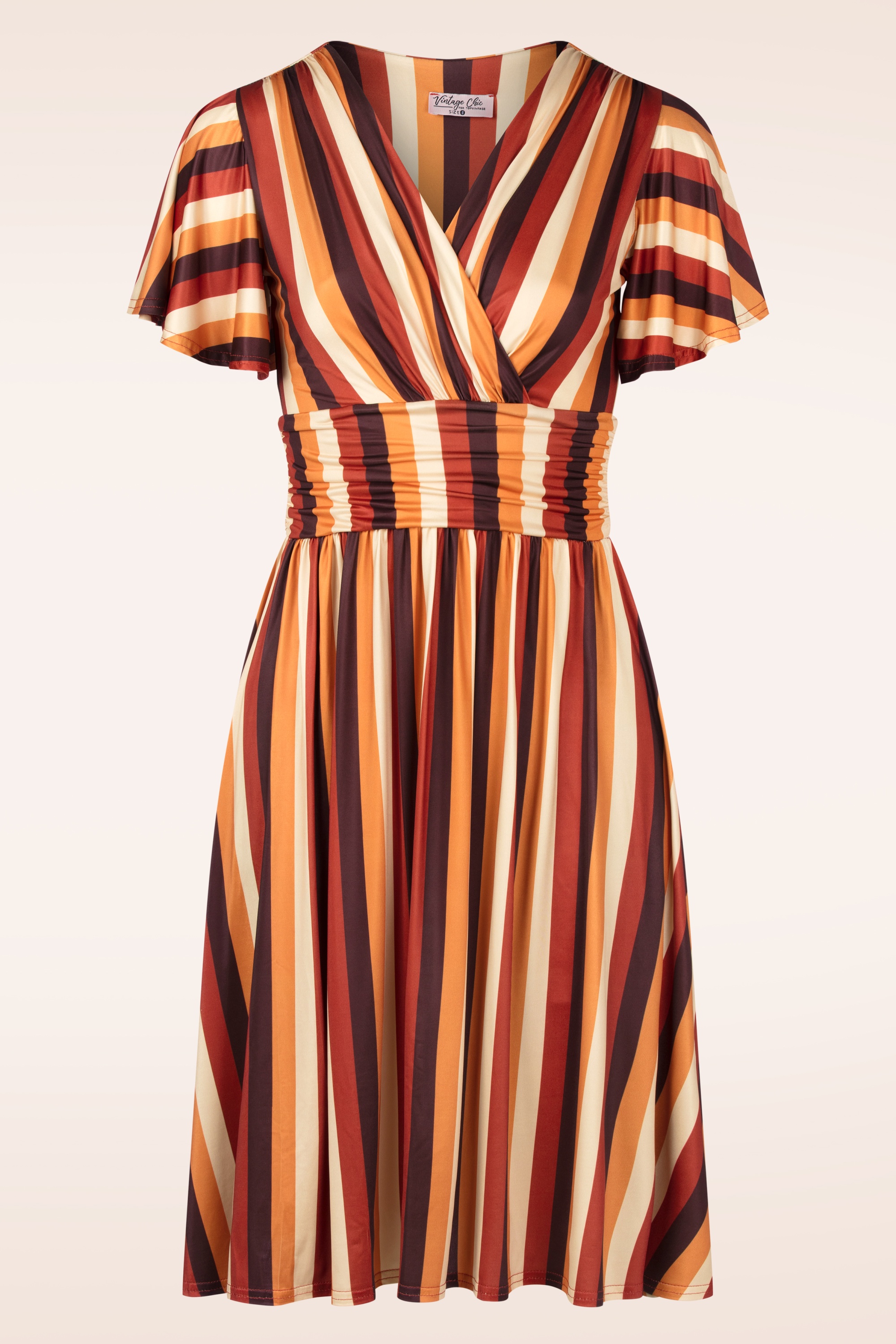 Vintage Chic for Topvintage - Sadie Stripes swing jurk in bruin