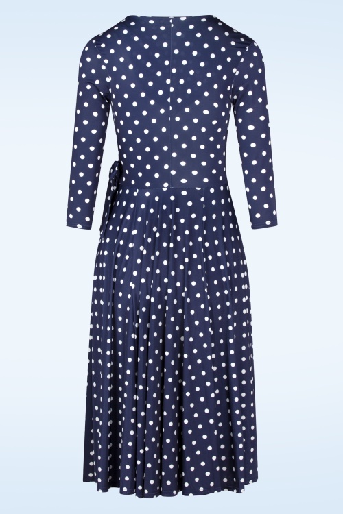 Vintage Chic for Topvintage - Colette polka dot swing jurk in marineblauw 3