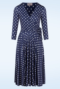 Vintage Chic for Topvintage - Colette polka dot swing jurk in marineblauw