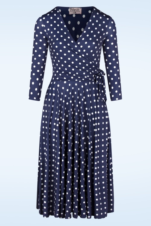 Vintage Chic for Topvintage - Colette Polka Dot Swing Dress in Navy