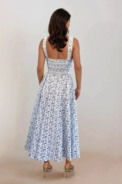 Timeless - Bryson Floral midi jurk in wit en blauw 5