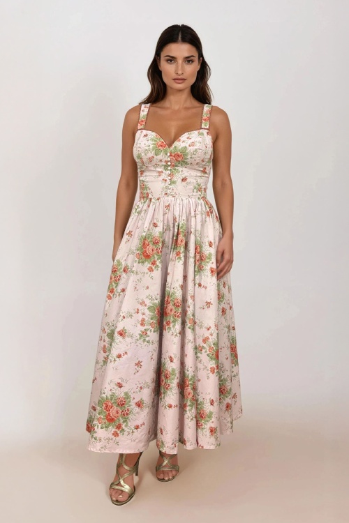 Timeless - Bryson Floral midi jurk in poederroze