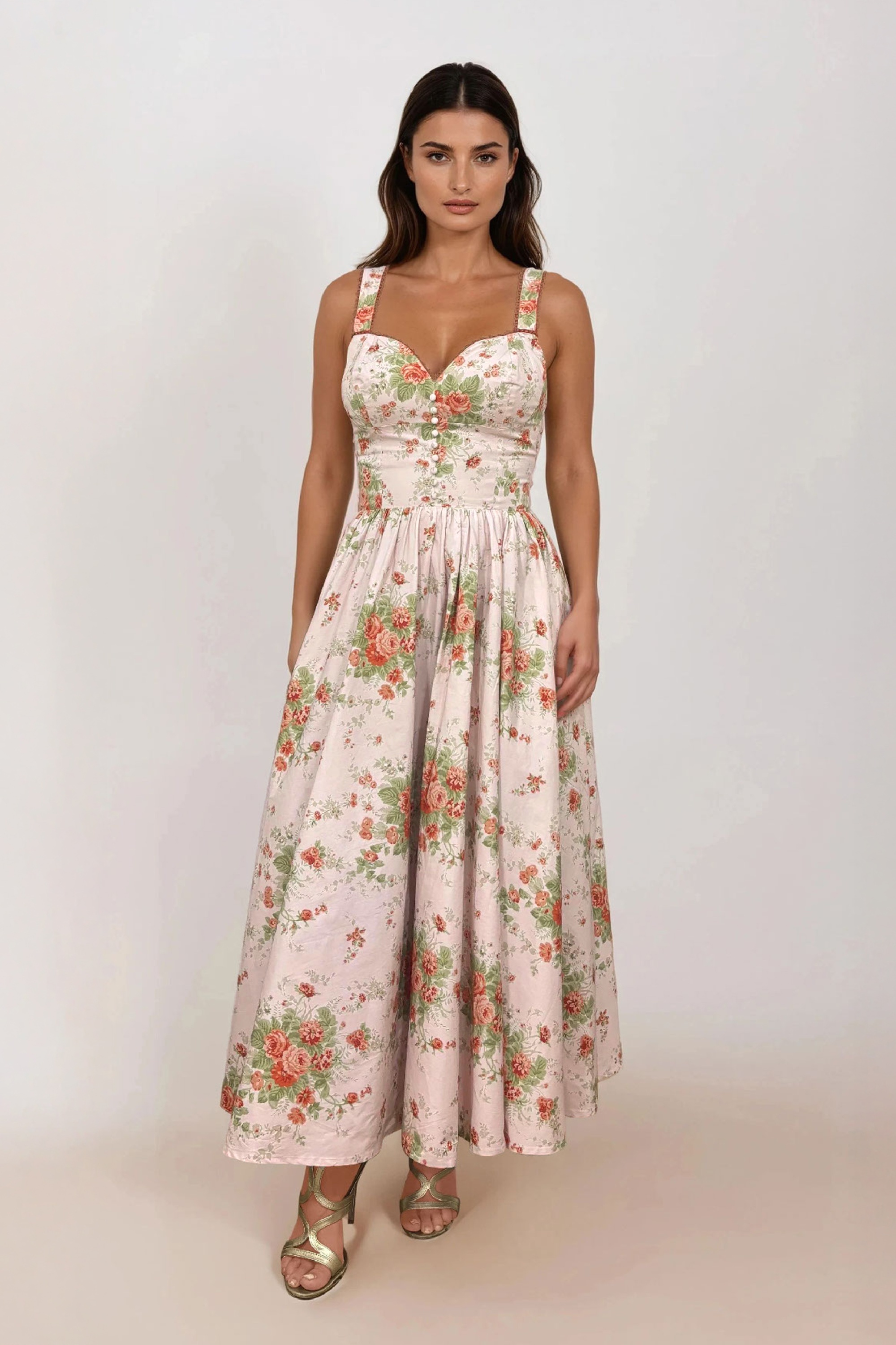 Timeless - Bryson Floral midi jurk in poederroze