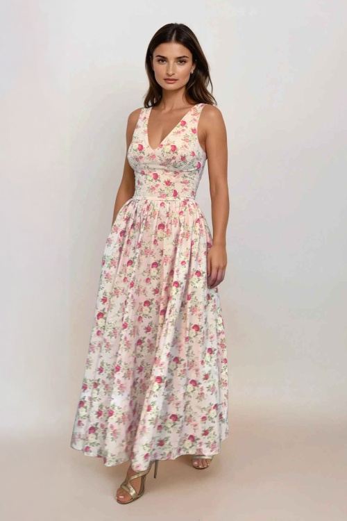 Timeless - Lysandra Vintage Floral Midi Dress in Pink