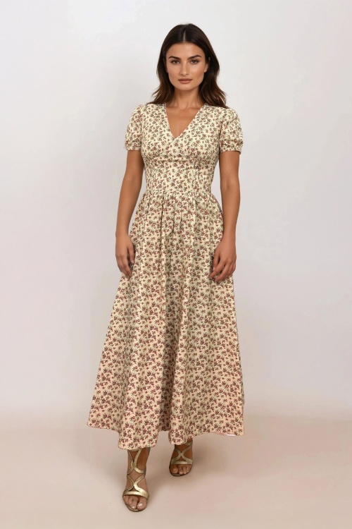 Timeless - Alba Floral midi jurk in zachtgeel