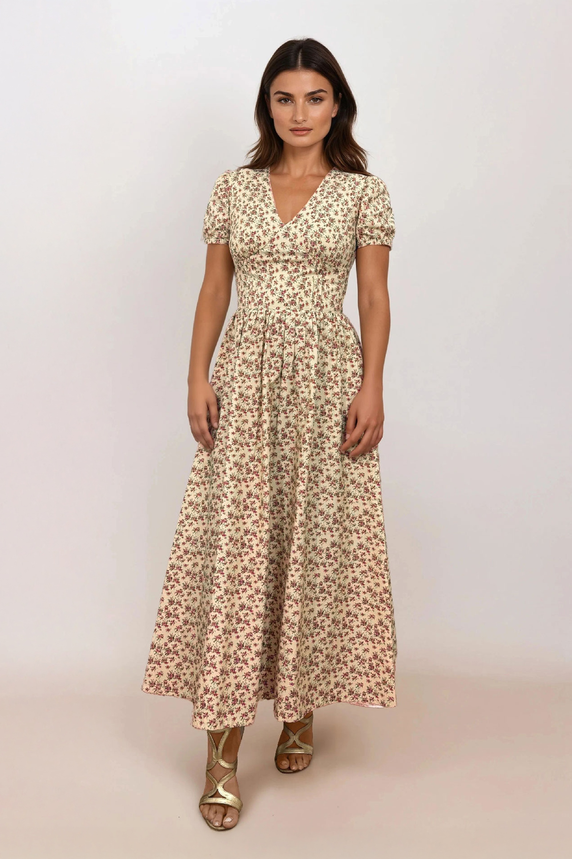 Timeless - Alba Floral midi jurk in zachtgeel