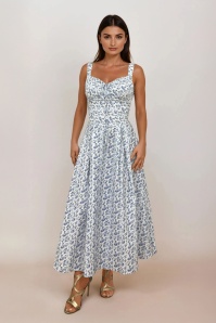 Timeless - Saira Floral jurk in wit en blauw