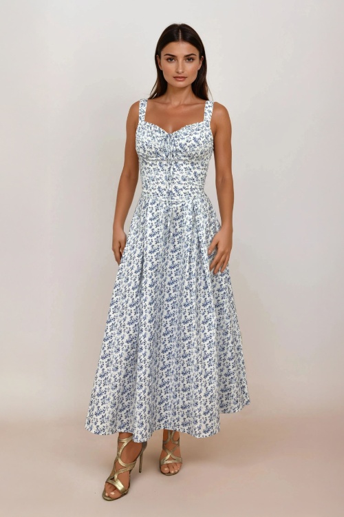 Timeless - Saira Floral jurk in wit en blauw