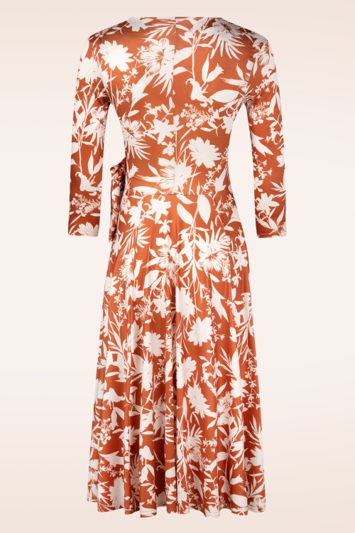 Vintage Chic for Topvintage - Colette Flower swing jurk in roest en crème  3