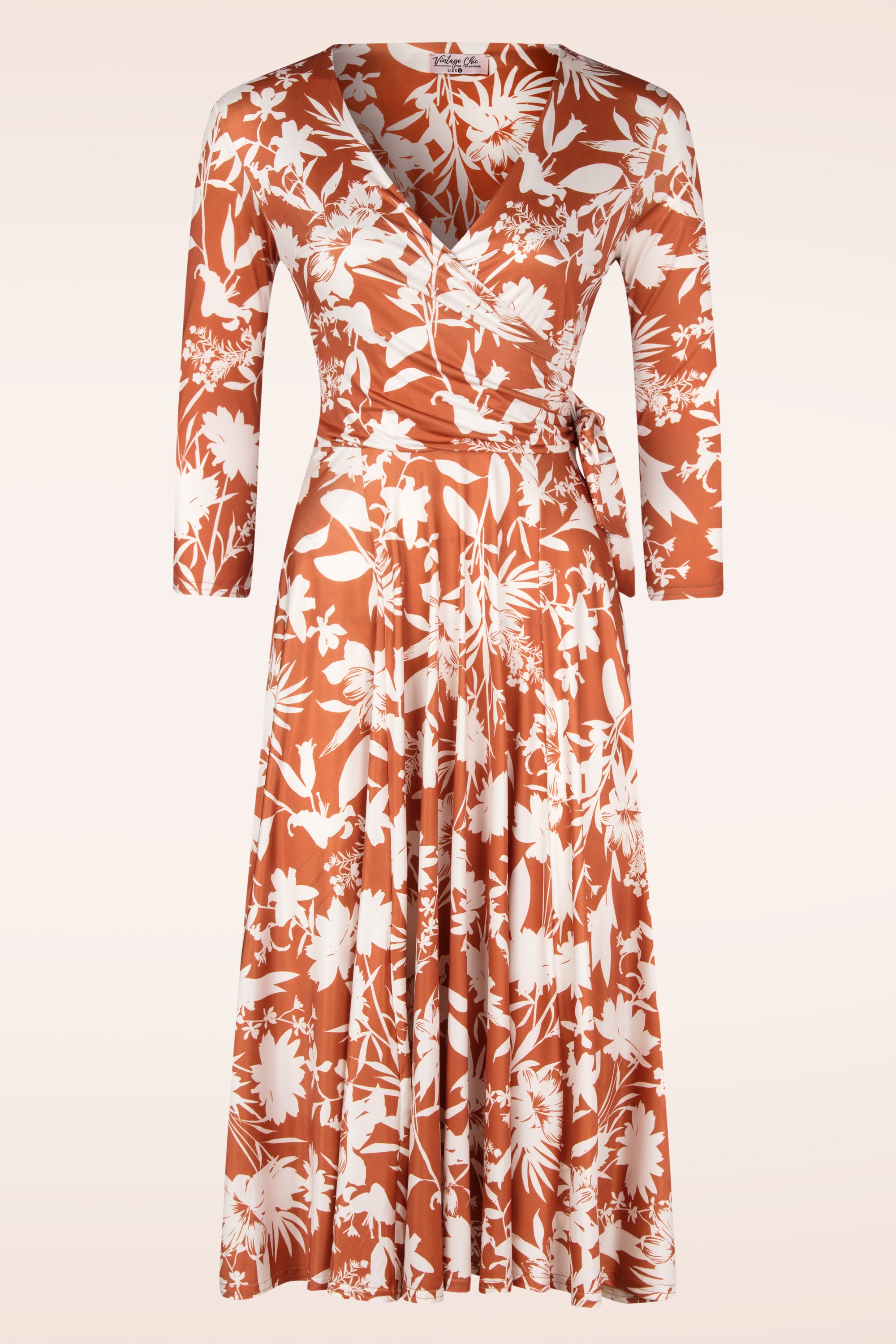 Vintage Chic for Topvintage - Colette Flower swing jurk in roest en crème 