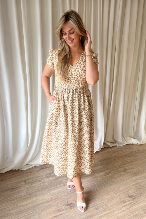 Timeless - Alba Floral Midikleid in Softgelb