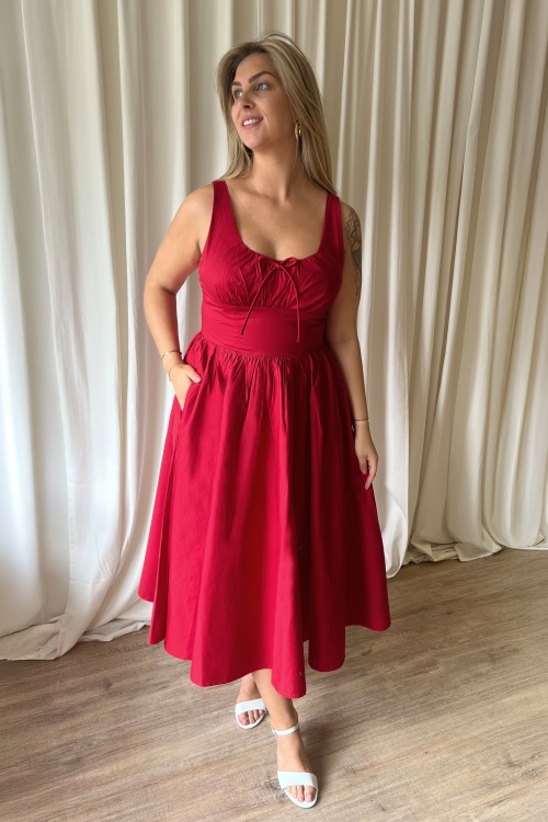 Timeless - Lolita midi jurk in lippenstift rood