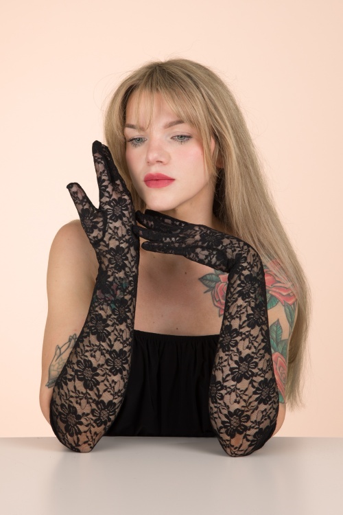Banned Retro - Sybil Spitzenhandschuhe in Schwarz.