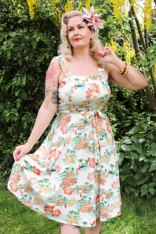 Vintage Chic for Topvintage - Robe à imprimé hawaïen Kiana en blanc et multicolore