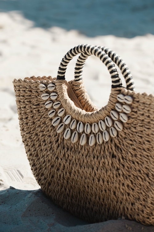 Smashed Lemon - Cabas coquillage bohème en raphia sable 3