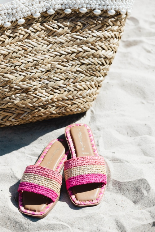 Tamaris - Serena Raffia Slippers in Pink 4