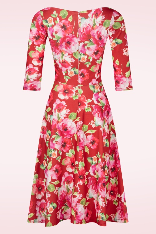 Vintage Chic for Topvintage - Nina Autumn Rose Swing Dress in Red 3