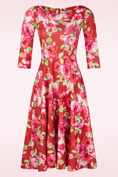 Vintage Chic for Topvintage - Nina Autumn Rose swing jurk in rood