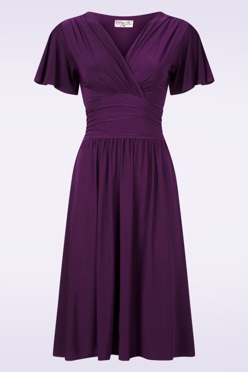 Vintage Chic for Topvintage - Sadie Slinky swing jurk in aubergine