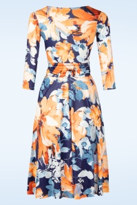 Vintage Chic for Topvintage - Aria Floral swing jurk in oranje en blauw 3