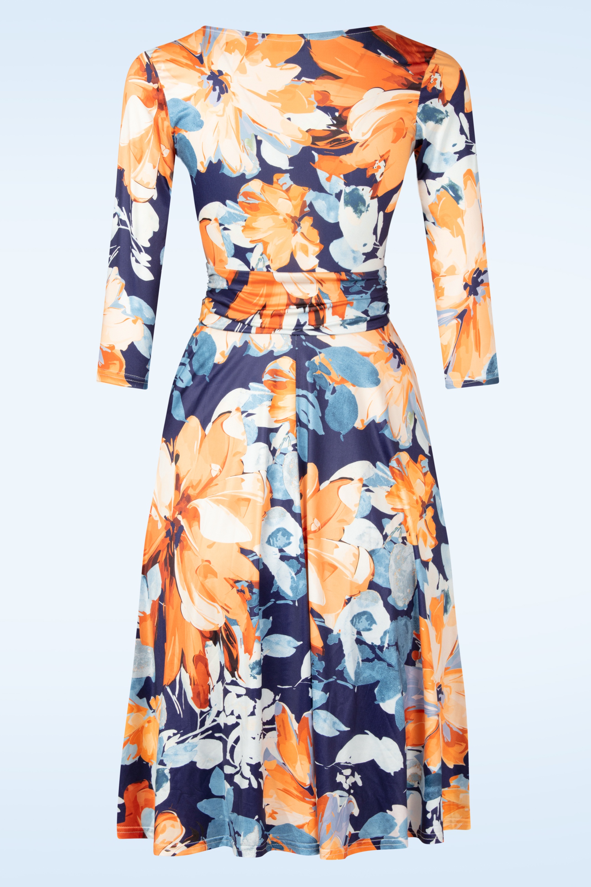Vintage Chic for Topvintage - Aria Floral swing jurk in oranje en blauw 3