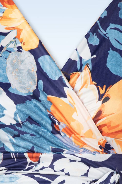 Vintage Chic for Topvintage - Aria Floral Swing Dress in Orange and Blue 2