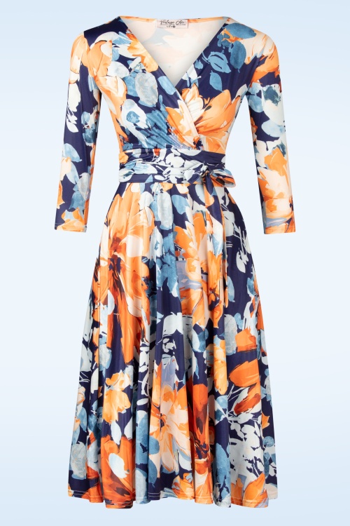 Vintage Chic for Topvintage - Aria Floral Swing Dress in Orange and Blue