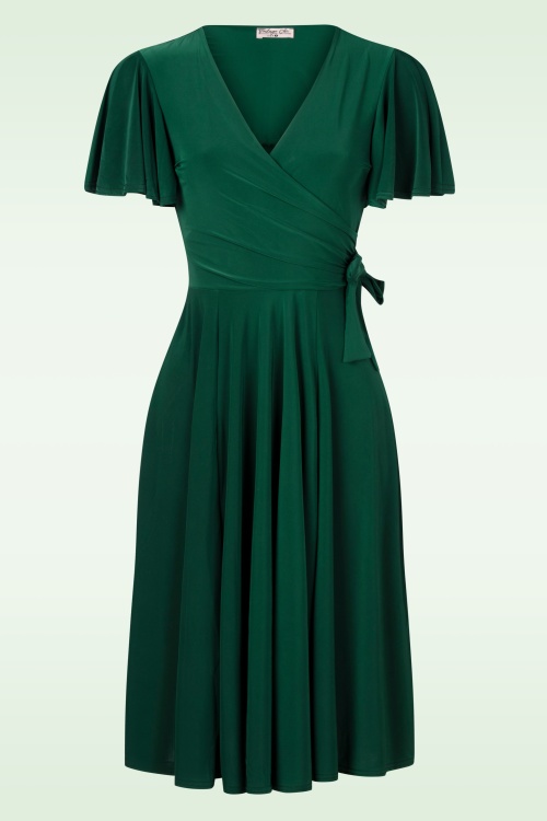 Vintage Chic for Topvintage - Irene Cross Over swing jurk in bosgroen