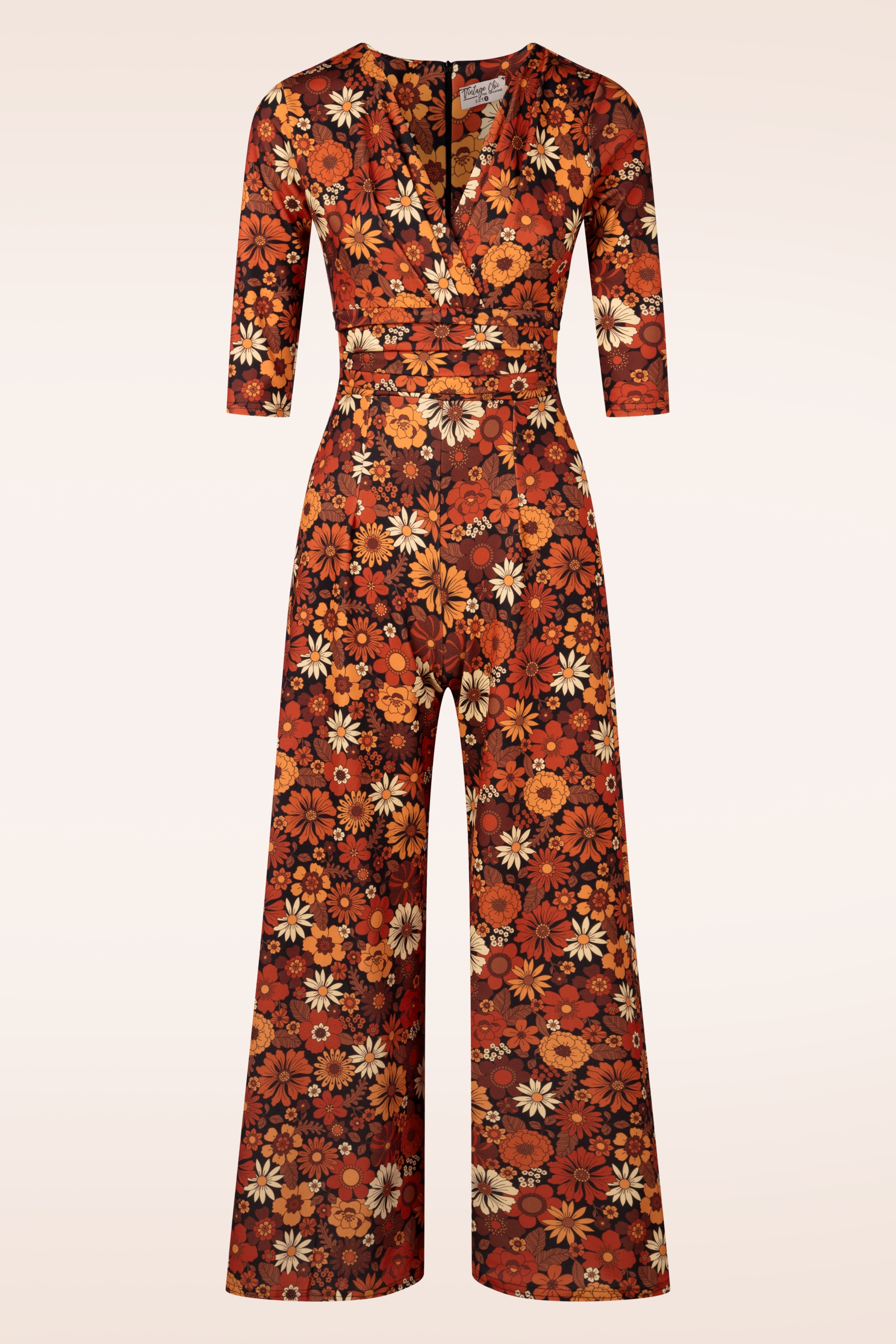 Vintage Chic for Topvintage - Savannah Floral jumpsuit in donkeroranje