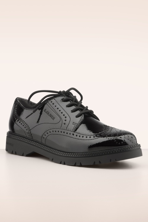 s.Oliver - Abigail Brogue Shoes in Patent Black 3