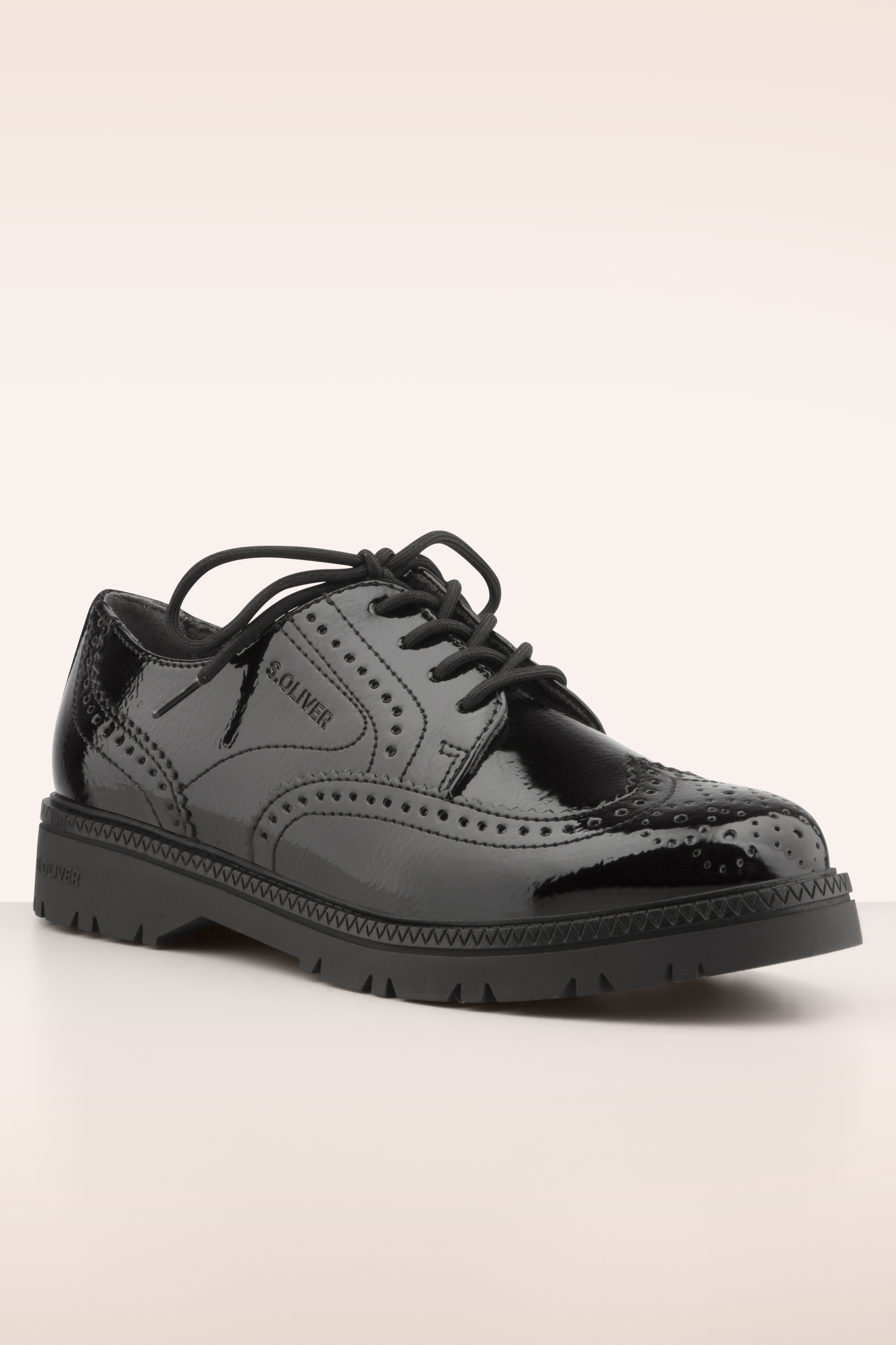 s.Oliver - Abigail Brogue Shoes in Patent Black 3