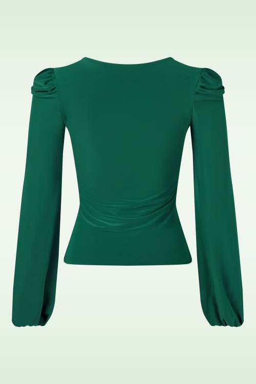 Vintage Chic for Topvintage - Juno Puff Sleeve Top in Forest Green 3
