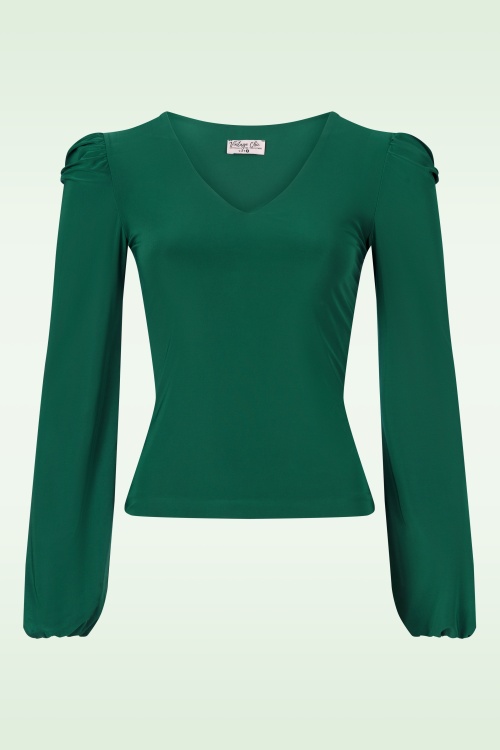 Vintage Chic for Topvintage - Juno top met pofmouwen in bosgroen