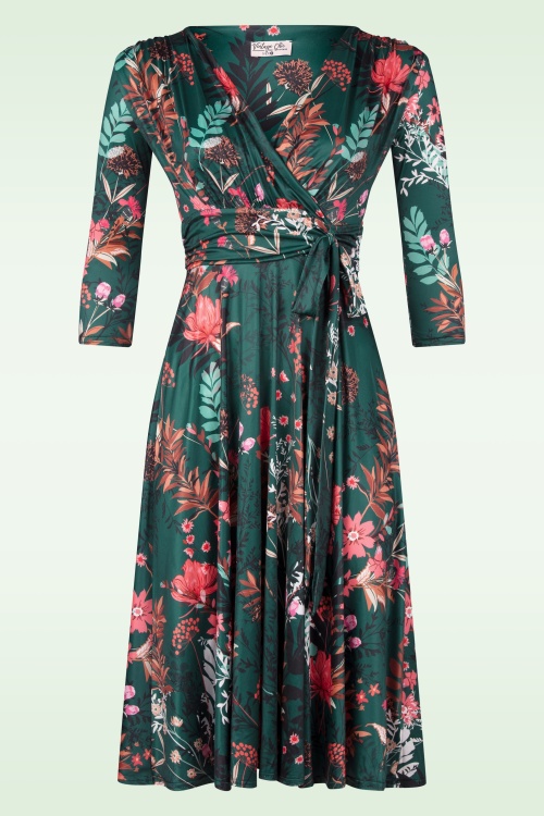 Vintage Chic for Topvintage - Aria Floral Swingkleid in Smaragdgrün