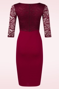 Vintage Chic for Topvintage - Felicity kanten pencil jurk in wijnrood 3