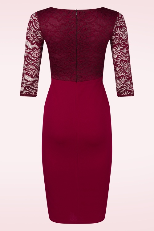 Vintage Chic for Topvintage - Felicity kanten pencil jurk in wijnrood 3