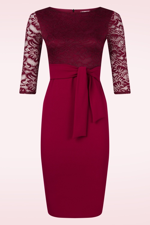 Vintage Chic for Topvintage - Felicity Lace Etuikleid in Weinrot
