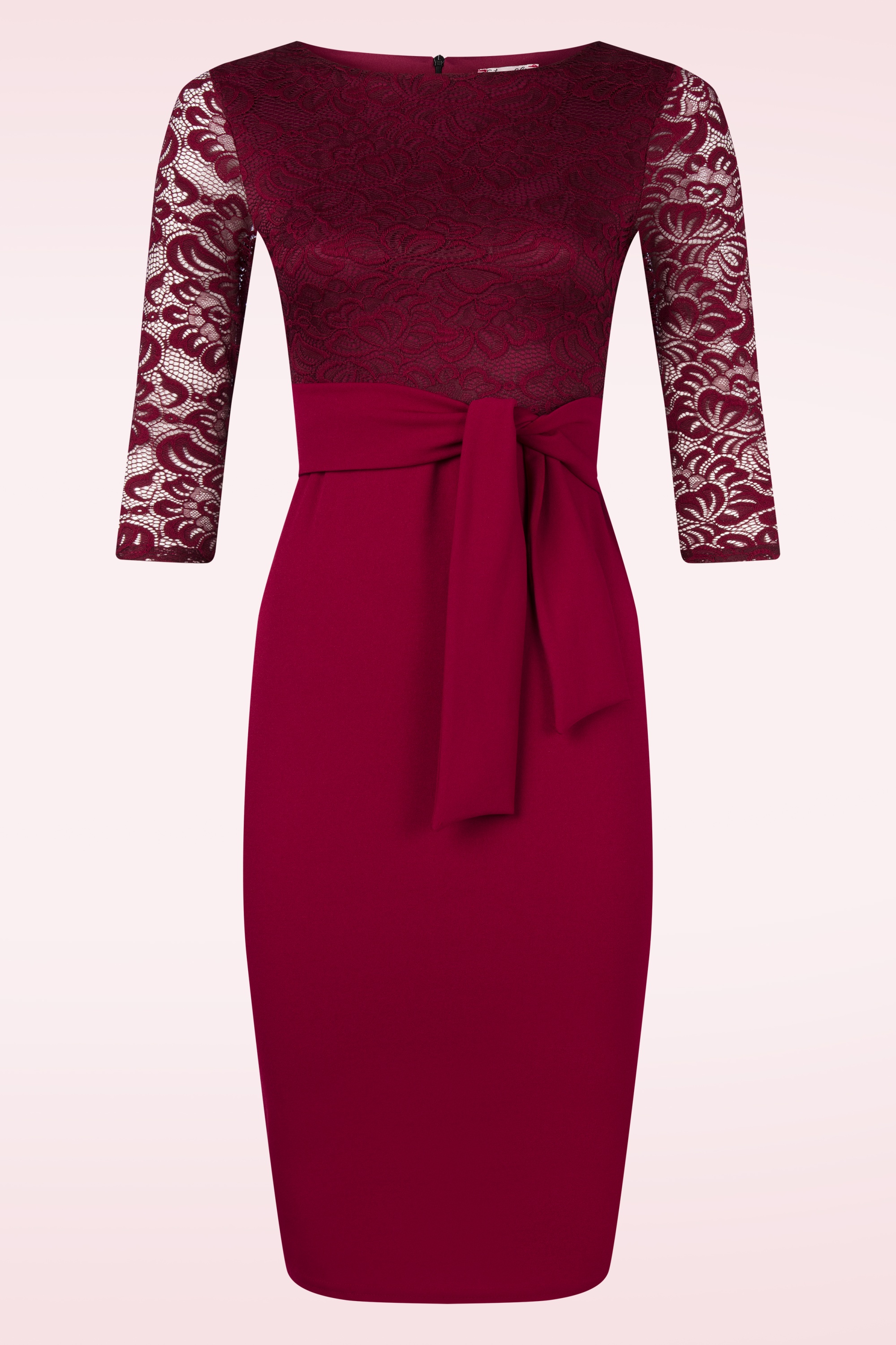 Vintage Chic for Topvintage - Felicity kanten pencil jurk in wijnrood