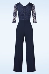 Vintage Chic for Topvintage - Maribelle kanten jumpsuit in marineblauw 3