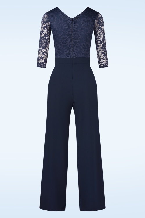 Vintage Chic for Topvintage - Maribelle kanten jumpsuit in marineblauw 3