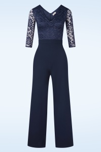 Vintage Chic for Topvintage - Maribelle kanten jumpsuit in marineblauw