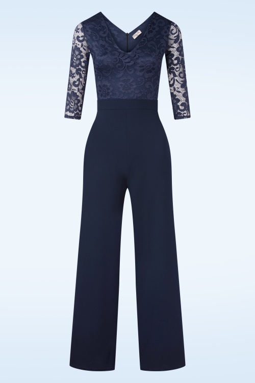 Vintage Chic for Topvintage - Combinaison en dentelle Maribelle en bleu marine